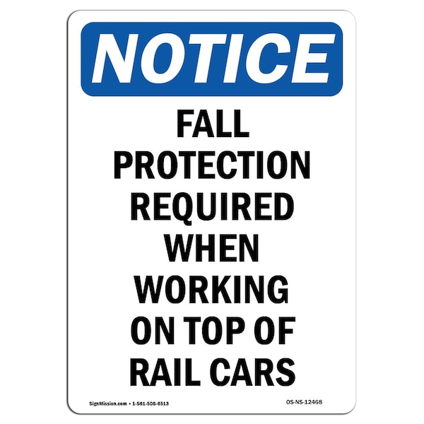 OSHA Sign, Fall Protection Required When, 5in X 3.5in Decal, 10PK, 3.5" W, 5" H, Portrait, PK10